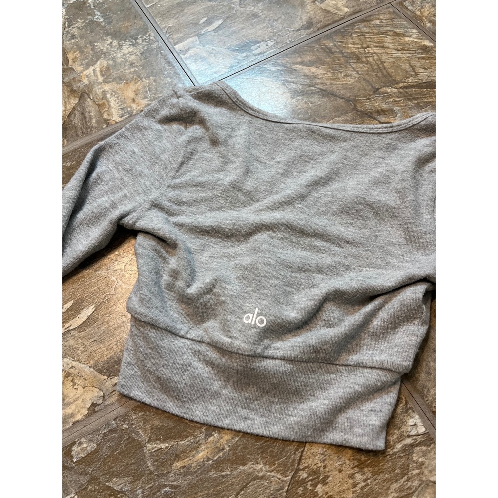 Alo Yoga Alolux Cropped Me-Time Cardigan Womens Small Grey V-Neck - Picture 6 of 8